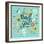 Thank You! Bright Cartoon Card Made of Flowers and Butterflies. Floral Background in Summer Colors-smilewithjul-Framed Art Print