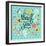 Thank You! Bright Cartoon Card Made of Flowers and Butterflies. Floral Background in Summer Colors-smilewithjul-Framed Art Print