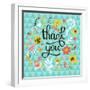 Thank You! Bright Cartoon Card Made of Flowers and Butterflies. Floral Background in Summer Colors-smilewithjul-Framed Art Print