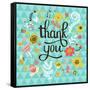 Thank You! Bright Cartoon Card Made of Flowers and Butterflies. Floral Background in Summer Colors-smilewithjul-Framed Stretched Canvas