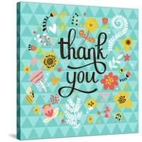 Thank You! Bright Cartoon Card Made of Flowers and Butterflies. Floral Background in Summer Colors-smilewithjul-Stretched Canvas