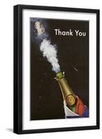 Thank You, Champagne Blowing Cork-null-Framed Art Print