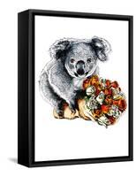 Thanks Koala on White, 2020, (Pen and Ink)-Mike Davis-Framed Stretched Canvas