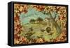 Thanksgiving Day - Fallen Leaves and Turkeys-Lantern Press-Framed Stretched Canvas