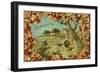 Thanksgiving Day - Fallen Leaves and Turkeys-Lantern Press-Framed Art Print