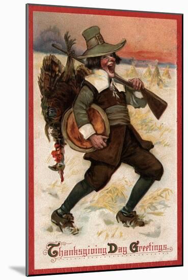 Thanksgiving Day Greetings - Very Happy Turkey Hunter-Lantern Press-Mounted Art Print