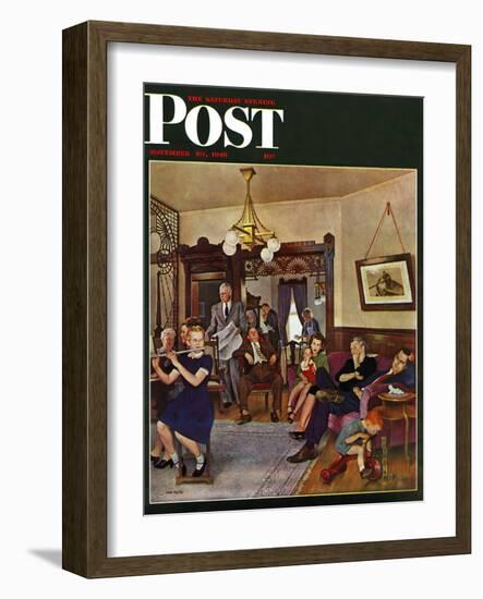 "Thanksgiving Flute Performance," Saturday Evening Post Cover, November 30, 1946-John Falter-Framed Giclee Print