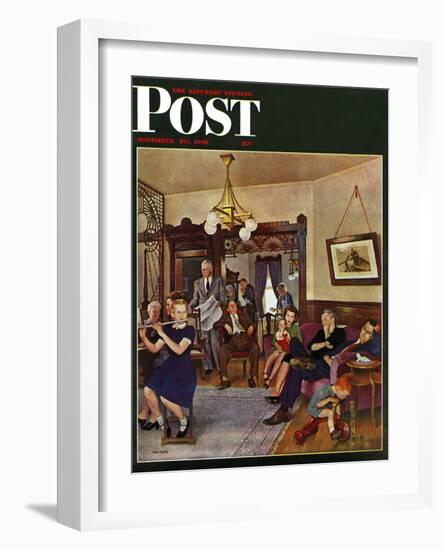 "Thanksgiving Flute Performance," Saturday Evening Post Cover, November 30, 1946-John Falter-Framed Premium Giclee Print