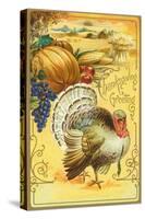 Thanksgiving Greeting, Turkey and Pumpkin-null-Stretched Canvas