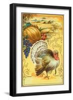 Thanksgiving Greeting, Turkey and Pumpkin-null-Framed Art Print