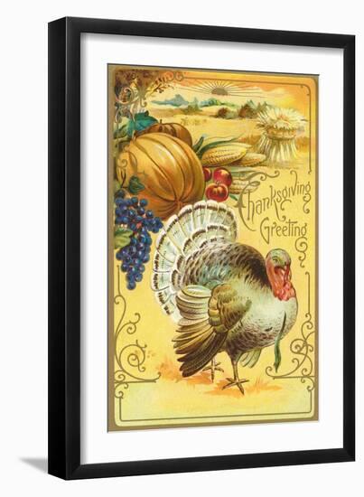 Thanksgiving Greeting, Turkey and Pumpkin-null-Framed Art Print