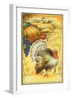 Thanksgiving Greeting, Turkey and Pumpkin-null-Framed Art Print