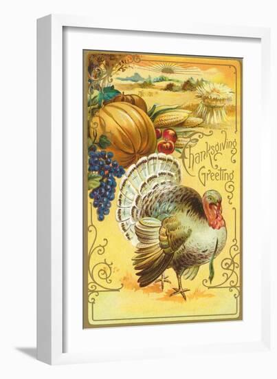 Thanksgiving Greeting, Turkey and Pumpkin-null-Framed Art Print