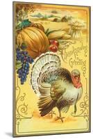 Thanksgiving Greeting, Turkey and Pumpkin-null-Mounted Art Print