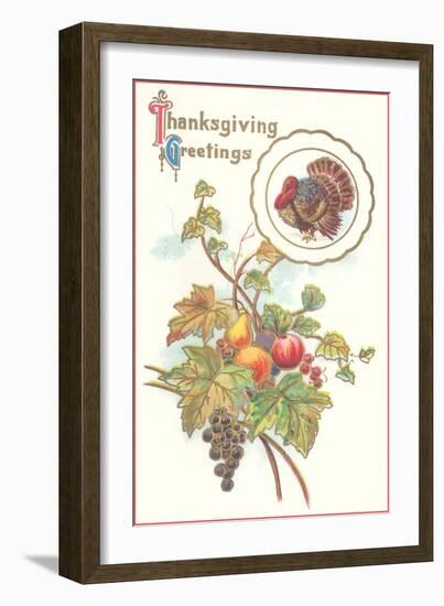Thanksgiving Greetings, Turkey and Fruits-null-Framed Art Print