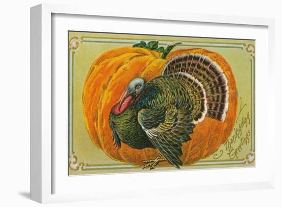 Thanksgiving Greetings, Turkey, Pumpkin-null-Framed Art Print
