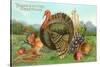 Thanksgiving Greetings, Turkey with Fruits-null-Stretched Canvas