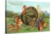 Thanksgiving Greetings, Turkey with Fruits-null-Stretched Canvas