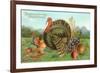 Thanksgiving Greetings, Turkey with Fruits-null-Framed Art Print