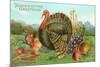 Thanksgiving Greetings, Turkey with Fruits-null-Mounted Art Print