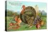 Thanksgiving Greetings, Turkey with Fruits-null-Stretched Canvas