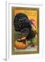 Thanksgiving Greetings, Turkey with Pumpkin, Fruit and Goblet-null-Framed Art Print