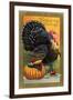 Thanksgiving Greetings, Turkey with Pumpkin, Fruit and Goblet-null-Framed Art Print