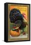 Thanksgiving Greetings, Turkey with Pumpkin, Fruit and Goblet-null-Framed Stretched Canvas