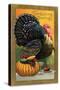 Thanksgiving Greetings, Turkey with Pumpkin, Fruit and Goblet-null-Stretched Canvas