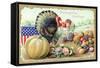 Thanksgiving Greetings with a Turkey and Fruit-K.J. Historical-Framed Stretched Canvas