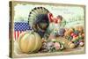 Thanksgiving Greetings with a Turkey and Fruit-K.J. Historical-Stretched Canvas