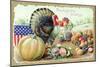 Thanksgiving Greetings with a Turkey and Fruit-K.J. Historical-Mounted Giclee Print