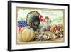 Thanksgiving Greetings with a Turkey and Fruit-K.J. Historical-Framed Giclee Print