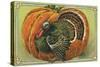 Thanksgiving Greetings with a Turkey and Pumpkin-null-Stretched Canvas