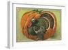 Thanksgiving Greetings with a Turkey and Pumpkin-null-Framed Giclee Print