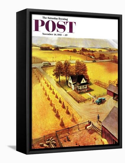 "Thanksgiving on the Farm" Saturday Evening Post Cover, November 26, 1955-John Clymer-Framed Stretched Canvas