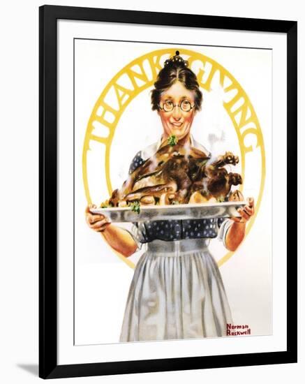 Thanksgiving (or Woman Holding Platter with Turkey)-Norman Rockwell-Framed Giclee Print