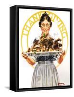 Thanksgiving (or Woman Holding Platter with Turkey)-Norman Rockwell-Framed Stretched Canvas