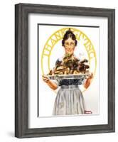Thanksgiving (or Woman Holding Platter with Turkey)-Norman Rockwell-Framed Giclee Print