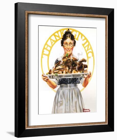 Thanksgiving (or Woman Holding Platter with Turkey)-Norman Rockwell-Framed Giclee Print