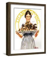 Thanksgiving (or Woman Holding Platter with Turkey)-Norman Rockwell-Framed Giclee Print