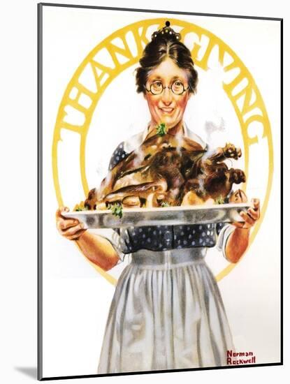 Thanksgiving (or Woman Holding Platter with Turkey)-Norman Rockwell-Mounted Giclee Print