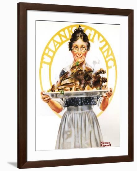 Thanksgiving (or Woman Holding Platter with Turkey)-Norman Rockwell-Framed Giclee Print