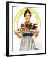 Thanksgiving (or Woman Holding Platter with Turkey)-Norman Rockwell-Framed Giclee Print