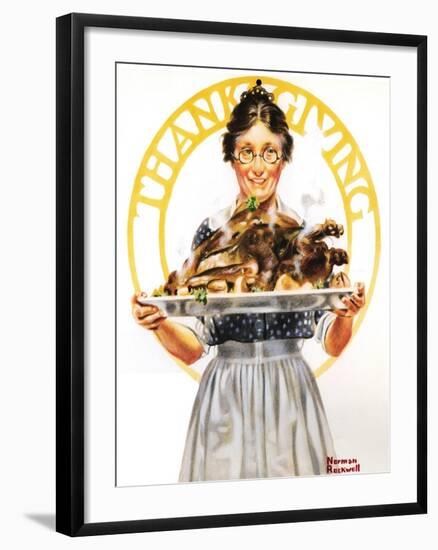 Thanksgiving (or Woman Holding Platter with Turkey)-Norman Rockwell-Framed Giclee Print