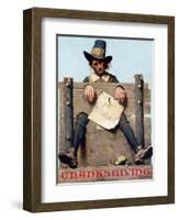 Thanksgiving-Ye Glutton (or Pilgrim in Stockade)-Norman Rockwell-Framed Giclee Print