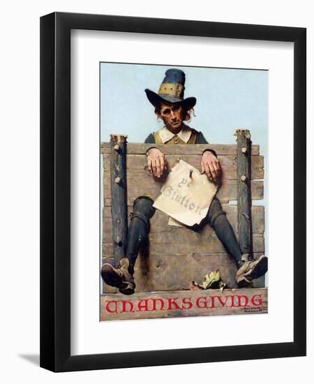 Thanksgiving-Ye Glutton (or Pilgrim in Stockade)-Norman Rockwell-Framed Giclee Print