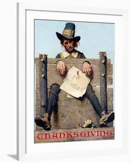 Thanksgiving-Ye Glutton (or Pilgrim in Stockade)-Norman Rockwell-Framed Giclee Print