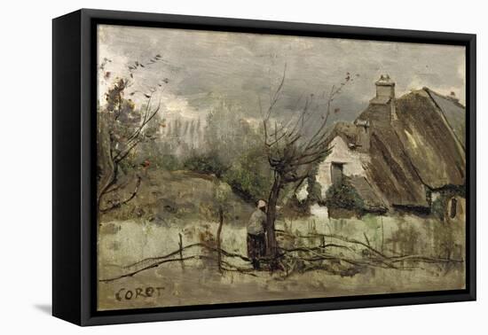 Thatched Cottage in Picardie-Jean-Baptiste-Camille Corot-Framed Stretched Canvas