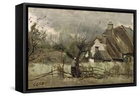 Thatched Cottage in Picardie-Jean-Baptiste-Camille Corot-Framed Stretched Canvas
